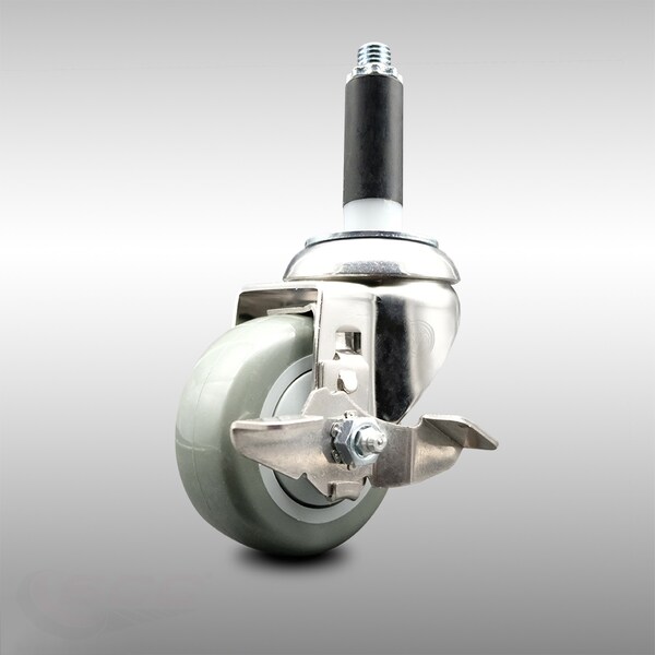 3 Inch 316SS Gray Polyurethane Swivel 3/4 Inch Expanding Stem Caster Brake